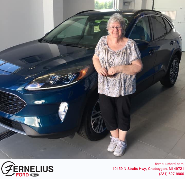 FerneliusFord's tweet photo. June was up on her lease and fell in love with her new 2020 Persian Green Escape! You can see June at Up North Bakery or cruising around in her new vehicle!  Thank you June for continuing to be apart of our Fernelius Family and for the sweet treats you brought us to enjoy! https://t.co/vFZ80Nqwvd