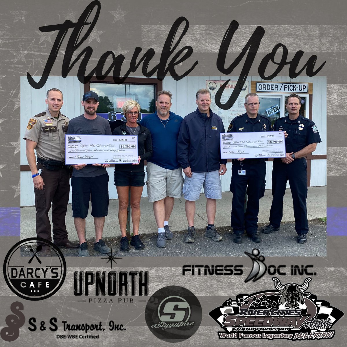 We continue to be amazed by the outpouring of support from our local businesses and community. Today, Chief Nelson, <a href="/gftopcops/">Grand Forks Sheriff's Office</a> Sheriff Schneider and <a href="/UNDPoliceDept/">University of North Dakota Police</a> Capt Tracy Meidinger, were presented TWO $6,390 checks. This money will go to the Officer Holte Memorial Fund.
#639