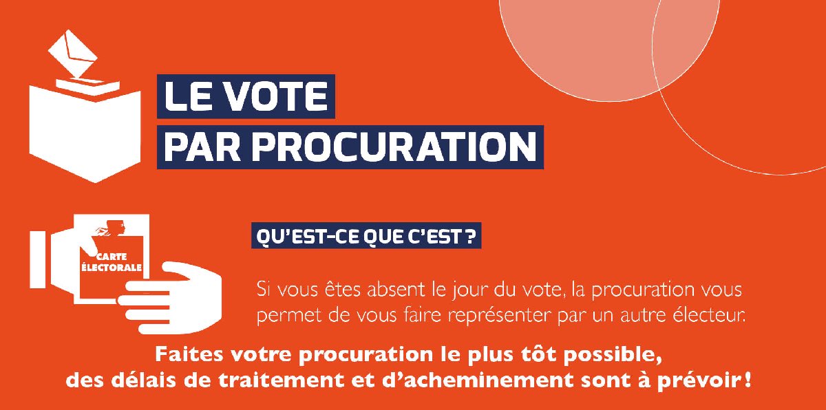 ElecMunicipales's tweet photo. INFORMATIONS #MUNICIPALES2020 : 

Les #procurations établies pour le 22 mars seront valides pour le scrutin du 28 juin.

Et si ce n’est pas fait, il est toujours temps pour donner procuration ! https://t.co/q8qV1M2nBW