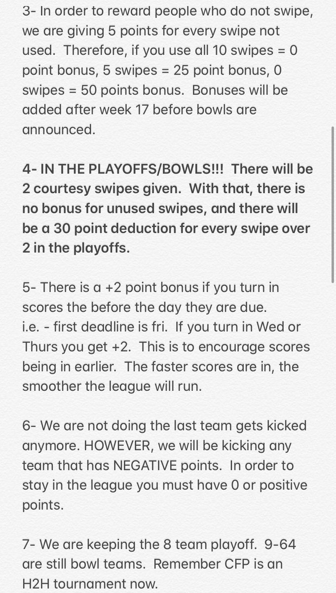 RBCDL_Commish's tweet photo. Here our the Season 5 Rules

Pretty much the same rules as last year.

New rules are

-CFP H2H
-80 games info
-Way to get fired/be bowl ineligible

Thanks for your commitment to the league! First deadline is Fri (6/12)at 9 pm est.

Full schedule in last pic

-Vols https://t.co/rtR66AbY4D