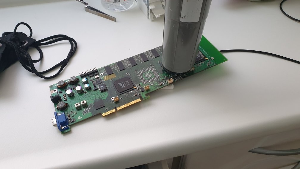 Pictures look rare because they are taken under X-Ray for checking shorts between solder joints. X-Ray sensor is small 25x25mm, not big but enough for check pads and balls connection. This is the system I use.  #3dfx