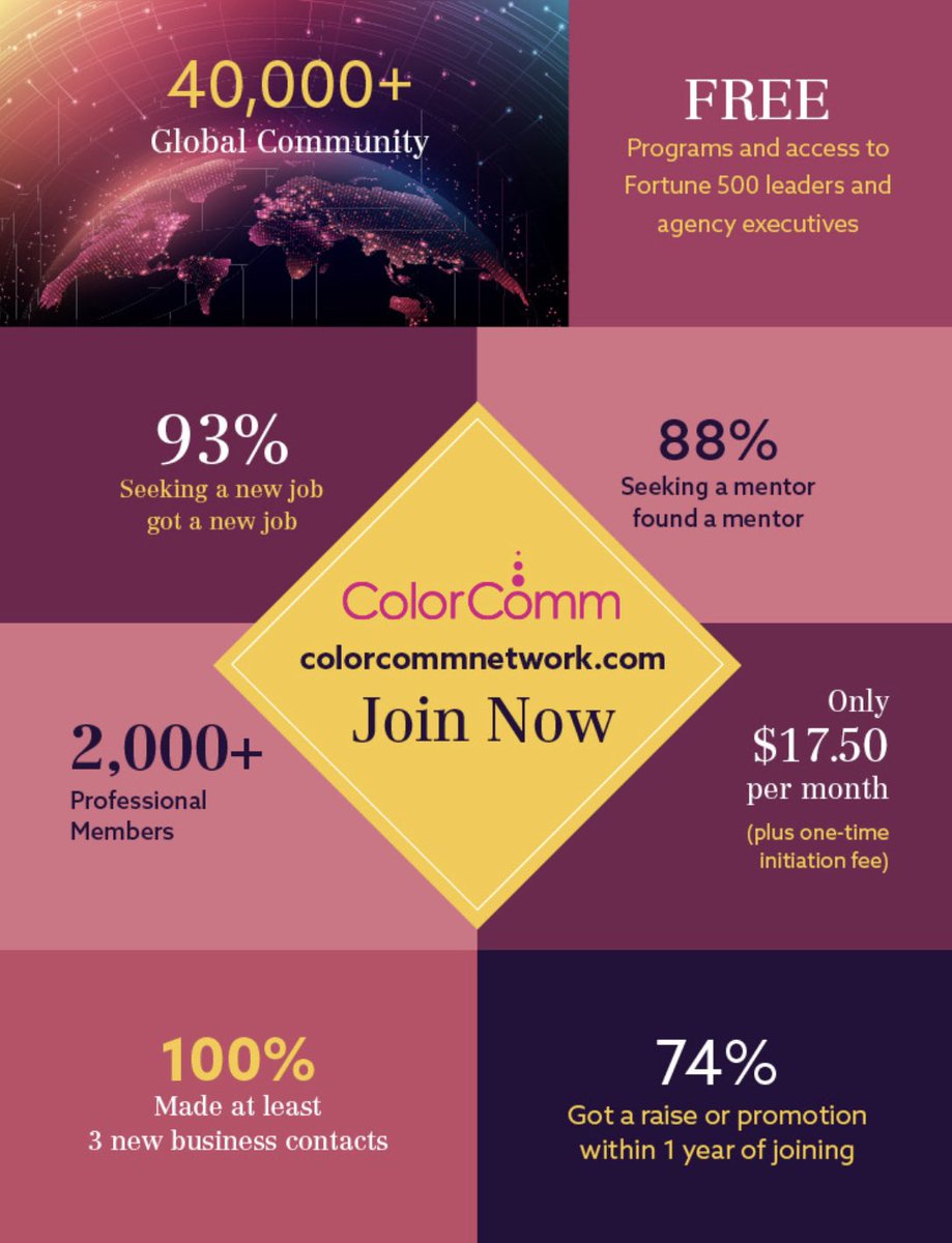 ColorCommntwk's tweet photo. ColorComm, Inc. is the nation’s leading women’s network addressing diversity & inclusion across the communications, marketing, advertising, and media industries.
Join our network today! https://t.co/YPVd0tWYJj
#ColorComm #JoinColorComm #Diversity #DiversityandInclusion https://t.co/tibcR5nRIp