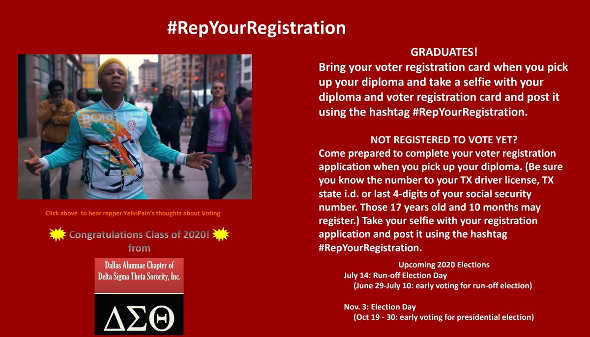 DST_DA's tweet image. The Dallas Alumnae Chapter of Delta Sigma Theta Sorority, Inc. partnered this week with Carter and Kimball High Schools to register their 2020 graduates. Follow #RepYourRegistration to see the high school graduates show off their registrations and diplomas.