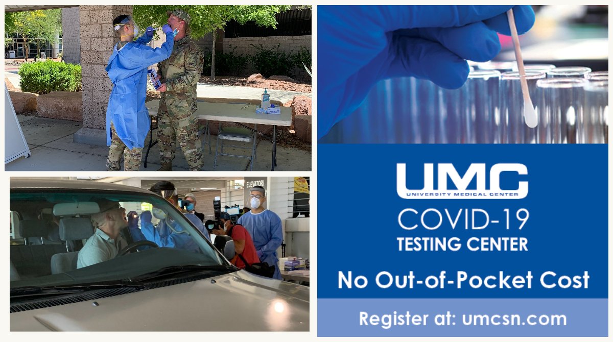 ClarkCountyNV's tweet photo. #Reminder: #COVID19 testing at @unlv near the @ThomasAndMack Ctr. Tuesday-Friday. The facility is open from 8am-4pm. The site has done more than 8,000 #Coronavirus tests.

Schedule appointments through @UMCSN at https://t.co/xkXD8dVpCK.

#Vegas #NVCOVIDTesting https://t.co/KrW7cGNyo8