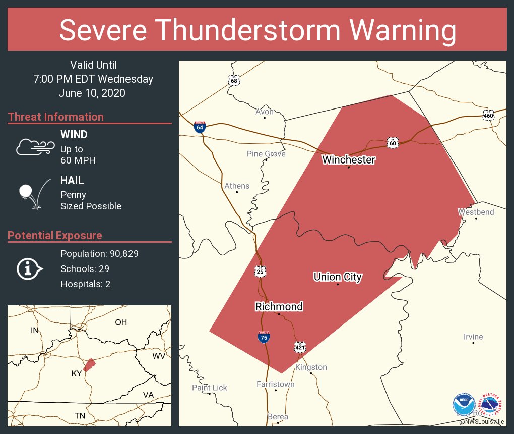 Severe Thunderstorm Warning Including Richmond Ky Winchester Ky Union