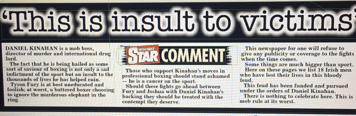Desgibson100's tweet photo. The Irish Daily Star refuses to cover Kinahan-backed Fury/Joshua fight https://t.co/sxBUGgE7tB