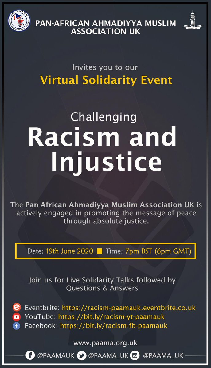 Open Invitation to ' #Islam's response to 'Racism' & 'Injustice' ' as taught by #Quran & #Muhamad (PBUH).  #BlakeLivesMatter #GeorgeFloyd #Kingston #DavidMcAtee #USAProtests #ukprotests #Oxford #statue #StatuesMustFall #Ahmadiyya #COVID__19 #coronavirusuk #CoronavirusUSA #Trump