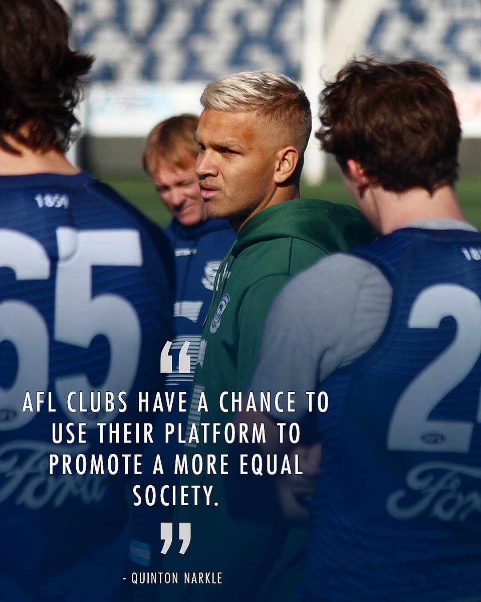 It's everyone versus racism and we're standing united ✊🏻✊🏼✊🏽✊🏾✊🏿 

Quinton Narkle addressed the playing group this morning.

#GeelongStrong