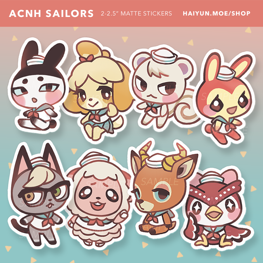 haiyunee's tweet photo. ✨⛵️ ACNH STICKER GIVEAWAY ⛵️���

2 WINNERS, RT for a chance to win a full sticker set!

✦ ~2-2.5 inches in height
✦ smooth matte finish

stickers are up at https://t.co/cXdhQwasKp, free shipping for US orders $25+!

winners will be chosen 6/15!! #AnimalCrossingNewHorizions https://t.co/3WYSXn0DoF