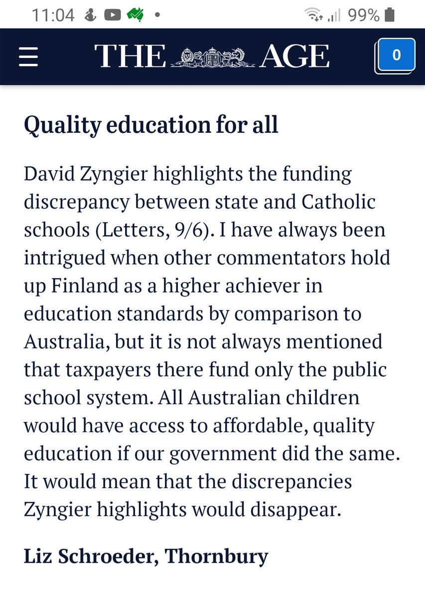dzyngier's tweet photo. Thanks Liz. In Finland only 3% attend private schools. If they charge fees they receive NO public funding. Now that's a good idea. #aussieEd https://t.co/jrGpm47qIr