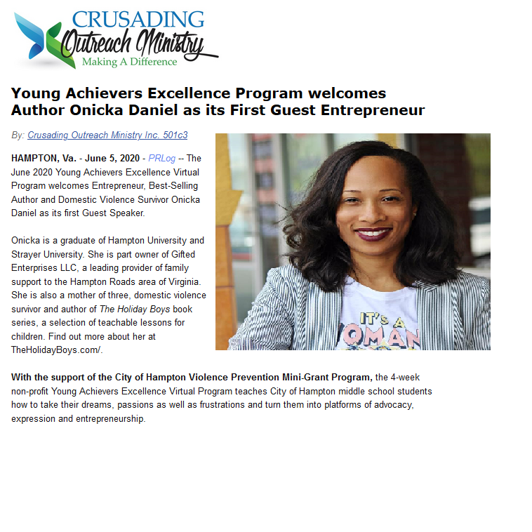 CrusadingOutrea's tweet photo. THANK YOU Author/Entrepreneur Onicka Daniel of The Holiday Boys! The information you shared with our class was invaluable!

#CrusadingOutreach #ChooseHampton #CityOfHampton #HamptonRoads #757Kids #757Parents #Youth #Kids #Education #Literacy #Entrepreneurship #Family #Fun https://t.co/u65SoqSL5Z