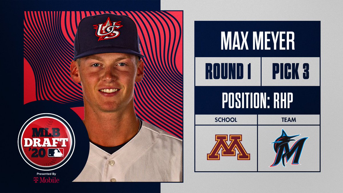The @Marlins select Minnesota RHP Max Meyer with the 3rd overall pick in the #MLBDraft.