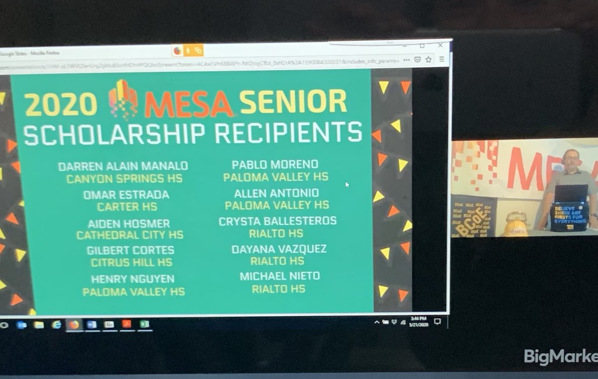 PVHS had three students receive scholarships from UCR MESA. I am so proud of our students. The were recognized via virtual conference. Way to go Wild Cats!