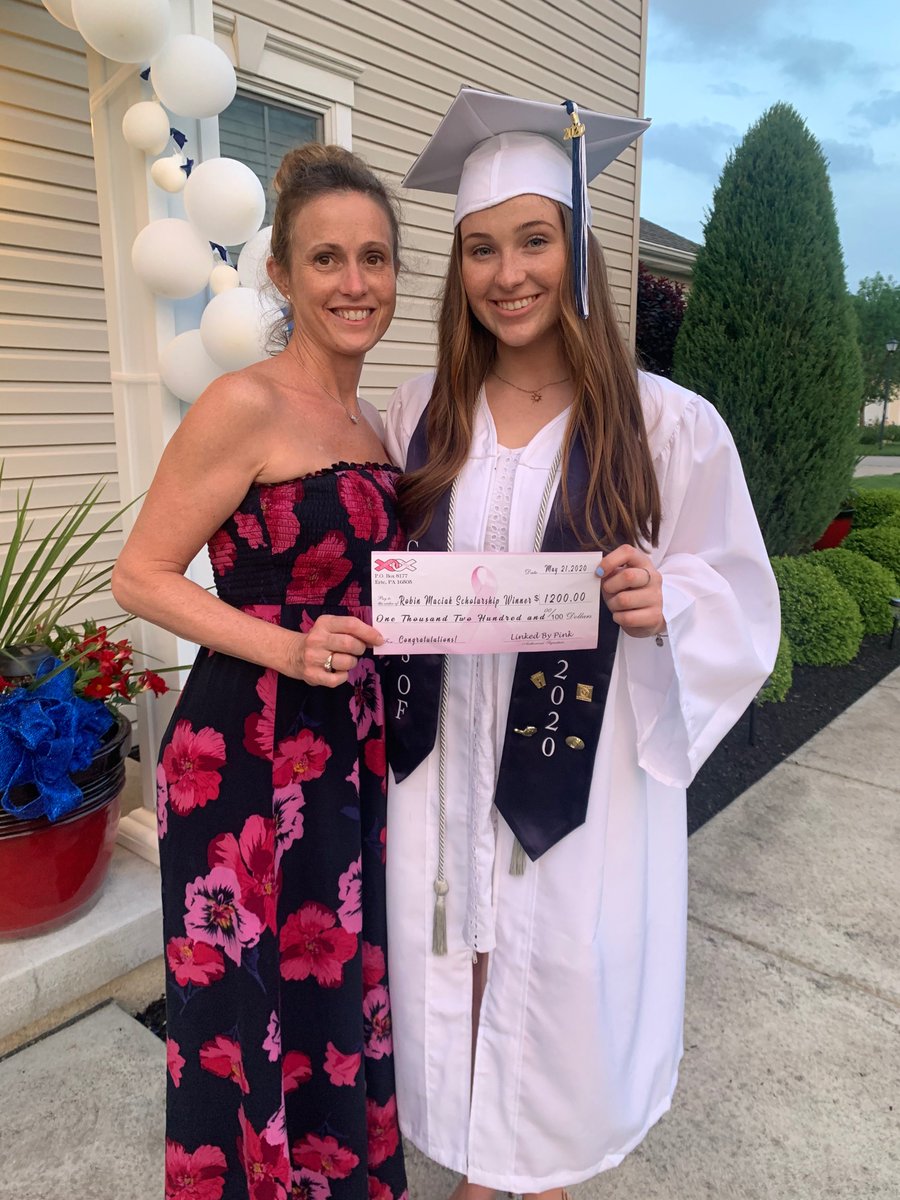 LinkedByPink's tweet photo. Congrats to Kacie Irwin of McDowell High School. She won a $1200 scholarship in our Robin Maciak Memorial Scholarship contest. She shared her experience of having a family member with breast cancer. Kacie will be attending Mercyhurst University in the fall.  Photo with her mom. https://t.co/qhplEFbXJ2