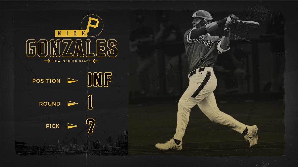 Pirates's tweet photo. Welcome to Pittsburgh, Nick!

With the 7th overall pick in the 2020 #MLBDraft, we have selected Nick Gonzales from New Mexico State. https://t.co/8AnRQSzJvi