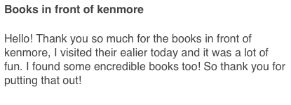 KenmoreLibrary's tweet photo. We got this e-mail from a student today. So excited that students are already accessing our book cabinet! #APSLibrariesWorking4You https://t.co/h6oHd5dEHo