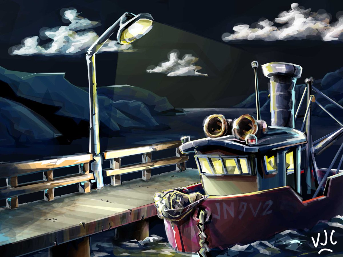 This is a concept piece I made to help me visualize the setting for the 3D tugboat project I'm working on at the moment.
#DigitalSketch #DigitalArt #ConceptArt #illustratorsaus #fishingboat #wharf #lonely #nightscene #moonlight #LampPost #atmosphere #clouds #futureproject (...)