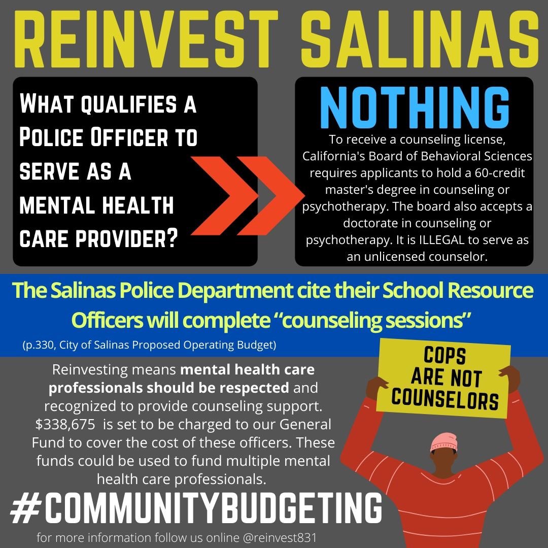 vivaeducacion's tweet photo. Mental health is a powerful tool in healing our communities, and the impact of our counselors to change lives should be lifted up and valued... #communitybudgeting #salinas #DefundThePolice https://t.co/7qsf6FfWbA