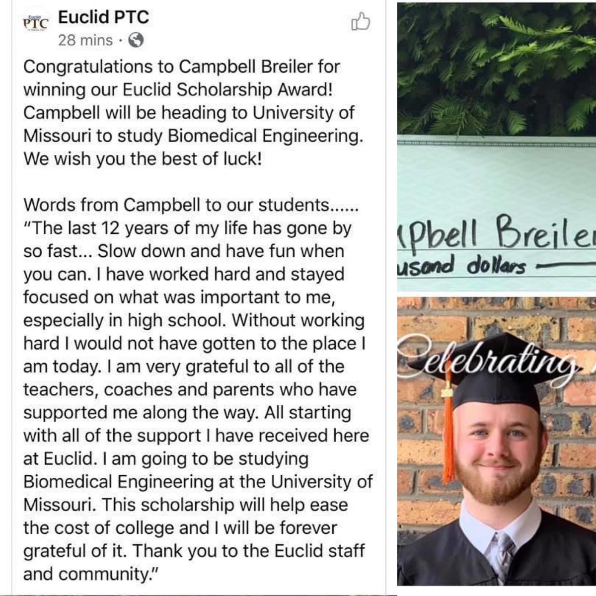 AmyBreiler's tweet photo. So incredibly proud of Campbell!!!  Thank you to the Euclid Staff for being a stepping stone in his educational journey!!!!  #euclidptc https://t.co/ByNZS4WkQT