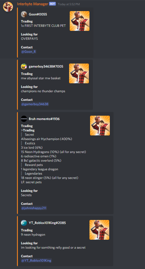 Interbyte Studios On Twitter Join Our Discord To Become A Part Of Our Active Trading Community You Can Also Use Our Trading Bot To Post Organized Trades To The Public Join Here - roblox trade accounts discord
