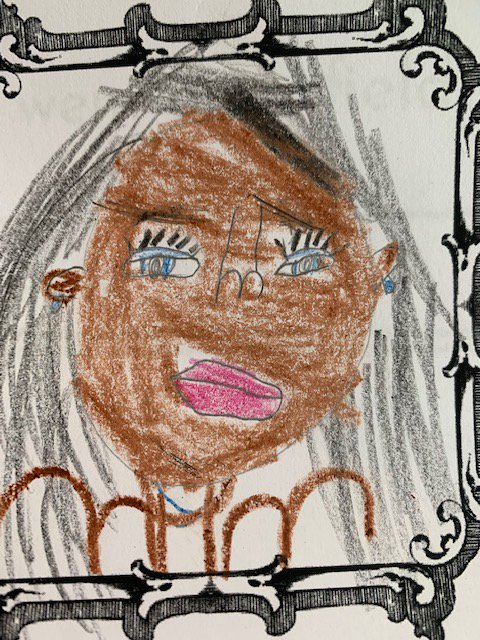 Thanks Keri Frank <a href="/nesartstudio/">nesartstudio</a> for your virtual lesson with kindergarten.  After teaching students about self portraits, this is what one of the scholars created of Ms. Fearrington.