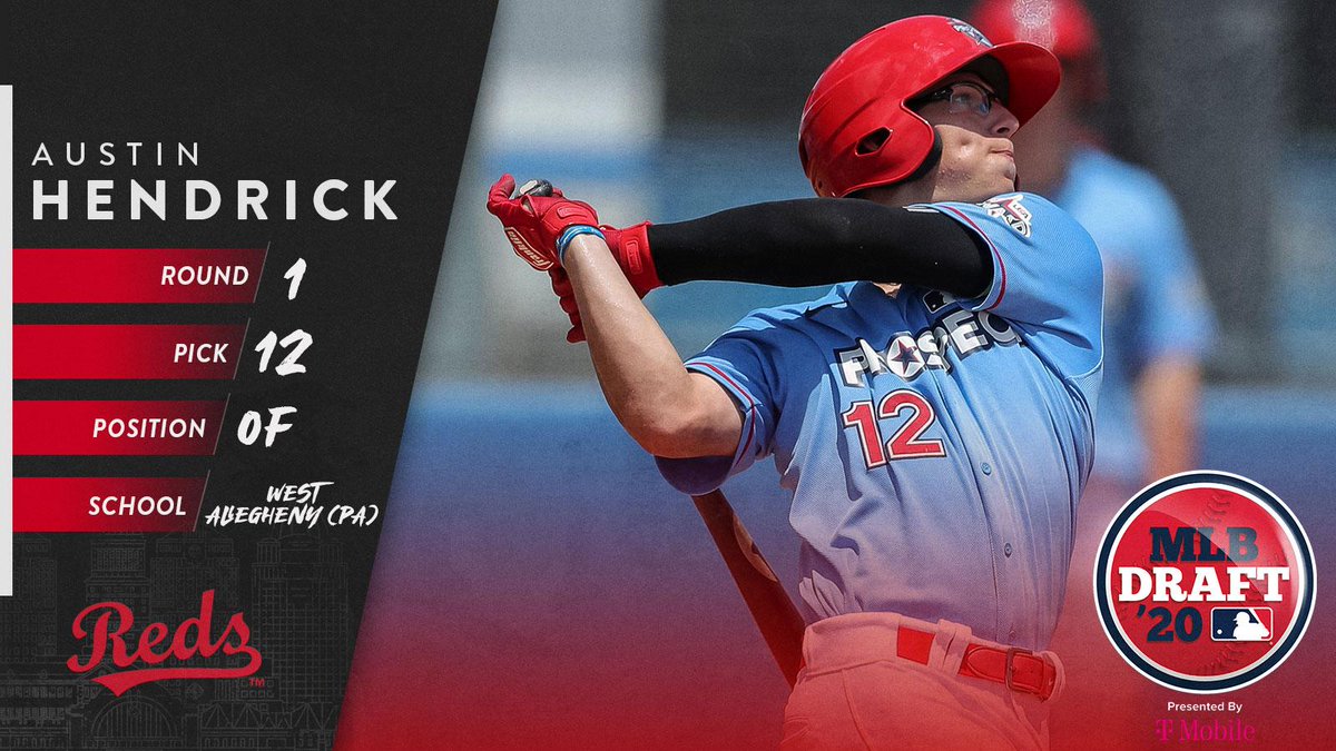 Reds's tweet image. The Reds have selected Austin Hendrick from West Allegheny HS (PA) with the 12th pick in the 2020 #MLBDraft!