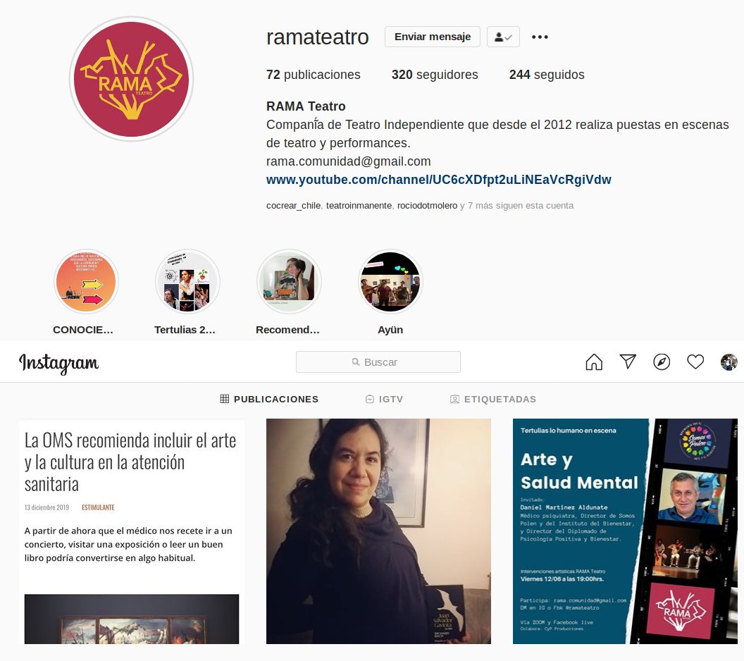ComunidadRama's tweet photo. Teatro, música y buena compañía en tiempos de distanciamiento social; desde el mes de mayo, el equipo de #RamaTeatro se conecta cada viernes para conversar, junto a distintos expertos, sobre artes escénicas y emociones, la entrada es libre. Conoce al elenco en su IG: @ramateatro https://t.co/LPrWE4Mi1H