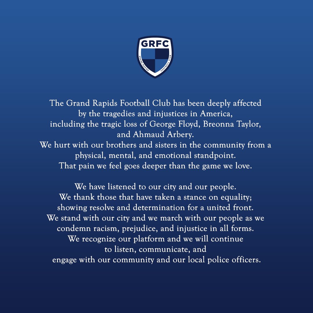 grandrapidsfc's tweet image. #EnoughIsEnough #BlackLivesMatter #OneNationOneGoal #OneCityOneClub