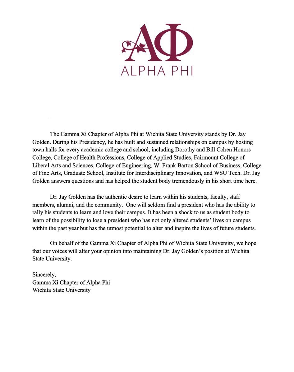 Gamma Xi stands with Dr. Jay Golden. We have contacted the Kansas Board of Regents and many of our sisters have signed the petition below, and we urge you to as well: change.org/p/kansas-board…