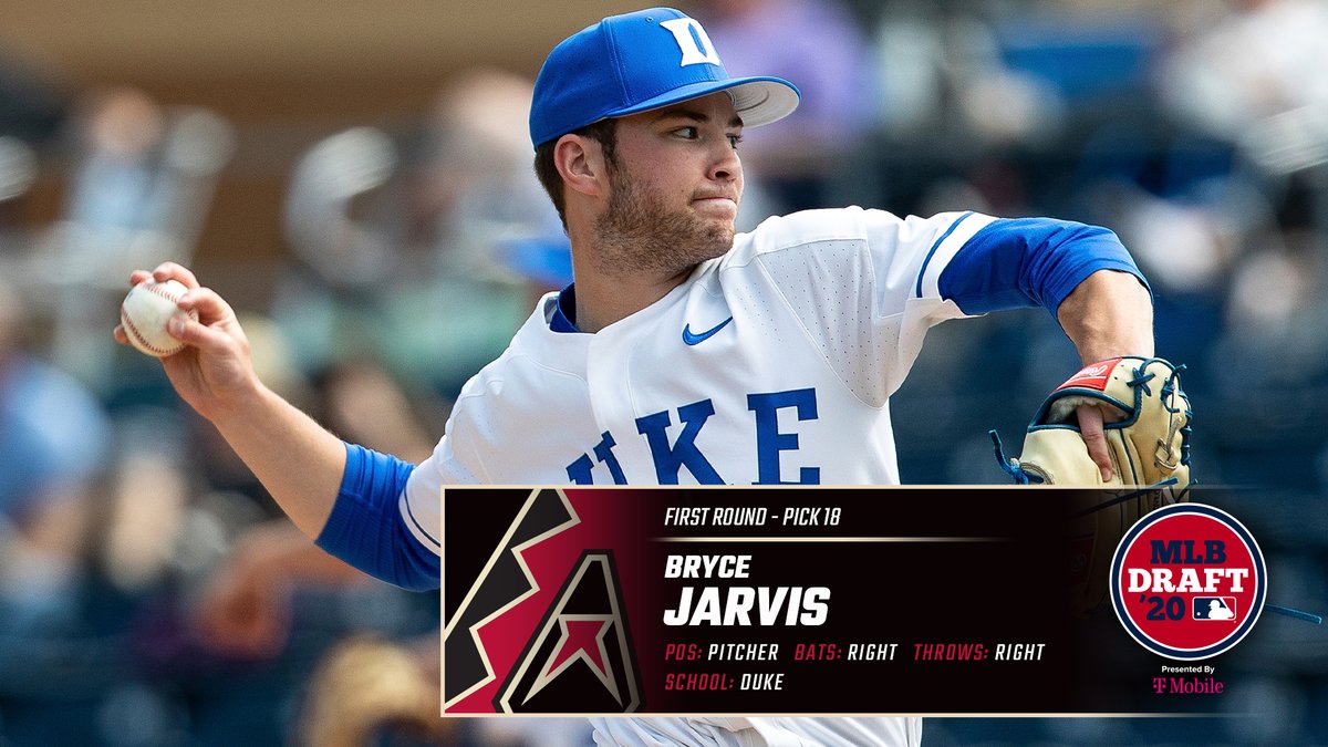 Dbacks's tweet image. Welcome to the desert, @BryceJarvis28! #RattleOn 

The #Dbacks have selected the right-handed pitcher out of @DukeBASE with their 1st pick of the 2020 #MLBDraft.
