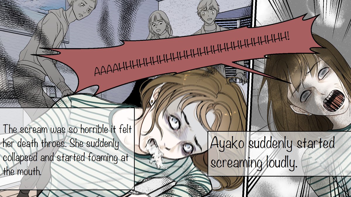 The title is 「The Cursed DVD💿📀」

She suddenly collapsed and started foaming at the mouth.
We brought Ayako to the hospital as soon as possible, but she was pronounced dead on arrival.
⇒youtu.be/SOgIjmkifUw

Please enjoy🐼✨

#junjiito #Manga #horror #Japan