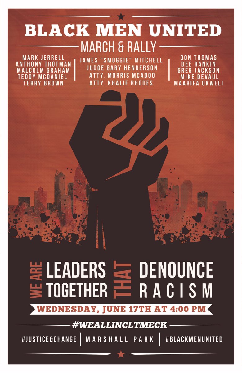 In an effort to honor all, we stand tall as black men. Brother #MalcomGraham reminds us why we continue to honor the lives lost in Charleston on this day in 2015. #WeAllInCLTMeck 
#BlackMenUnited. Join us on June 17th at Marshall Park, 4pm