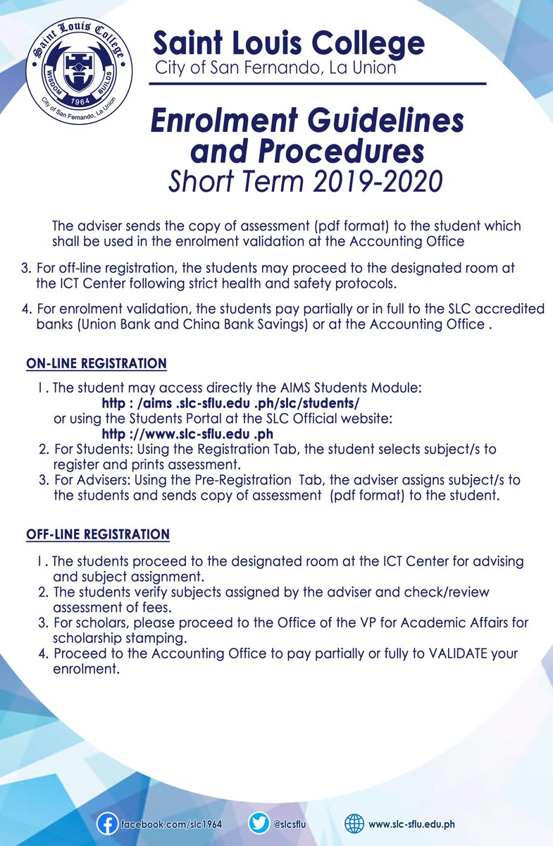 slcsflu's tweet photo. READ: Enrollment Guidelines and Procedures (Short Term 2019-2020) https://t.co/FTqyUeuBl8