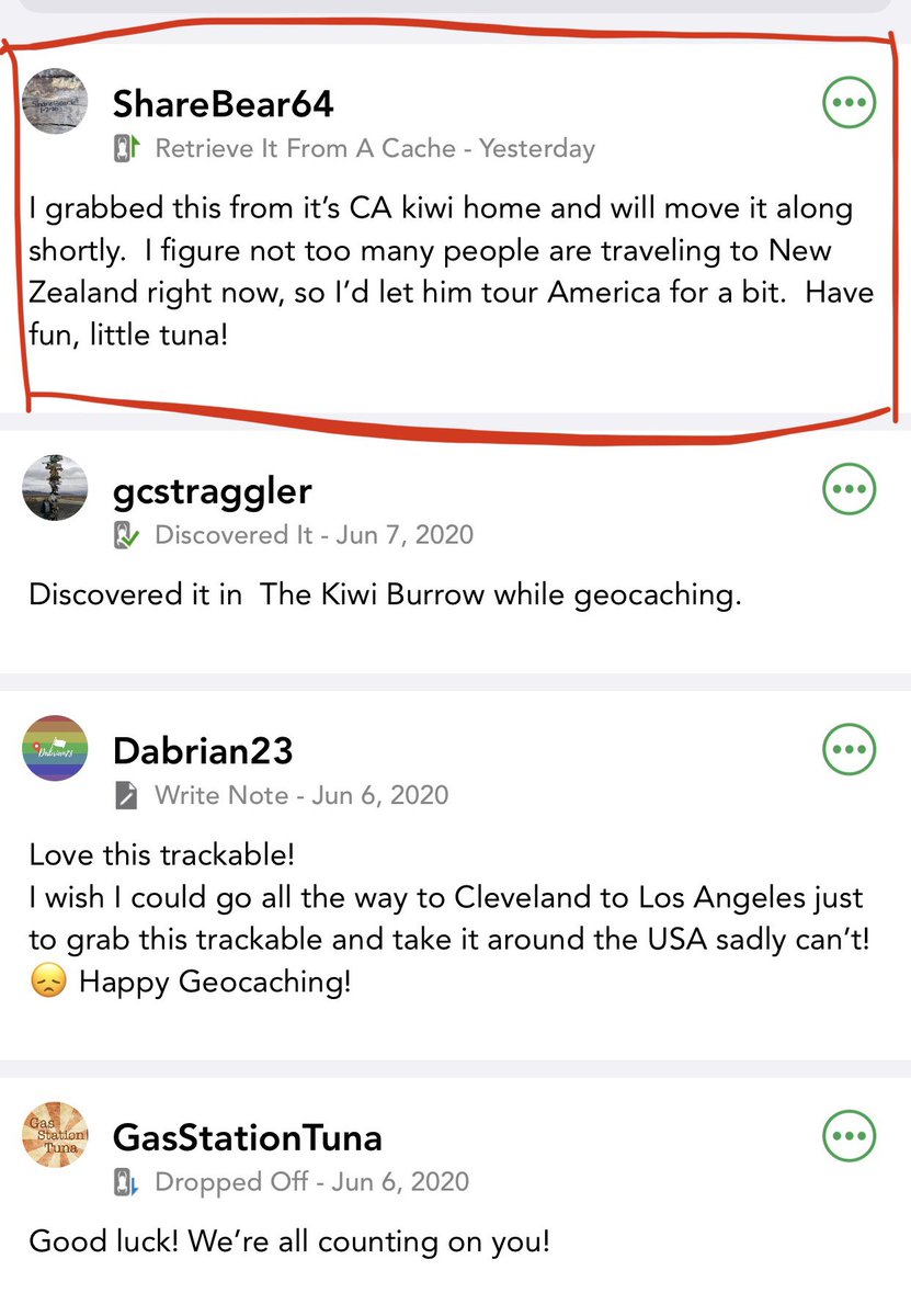 GasStationTuna's tweet image. So. @thecuriouskiwis #trackable - Kiwi Goes Tuna -(TB5Z9AF) left it’s nest the other day. And today was my day! GasStation the Tuna #GStT (TB95AA9) was finally retrieved! And the world rejoices!
#TrackableRace #Geocaching