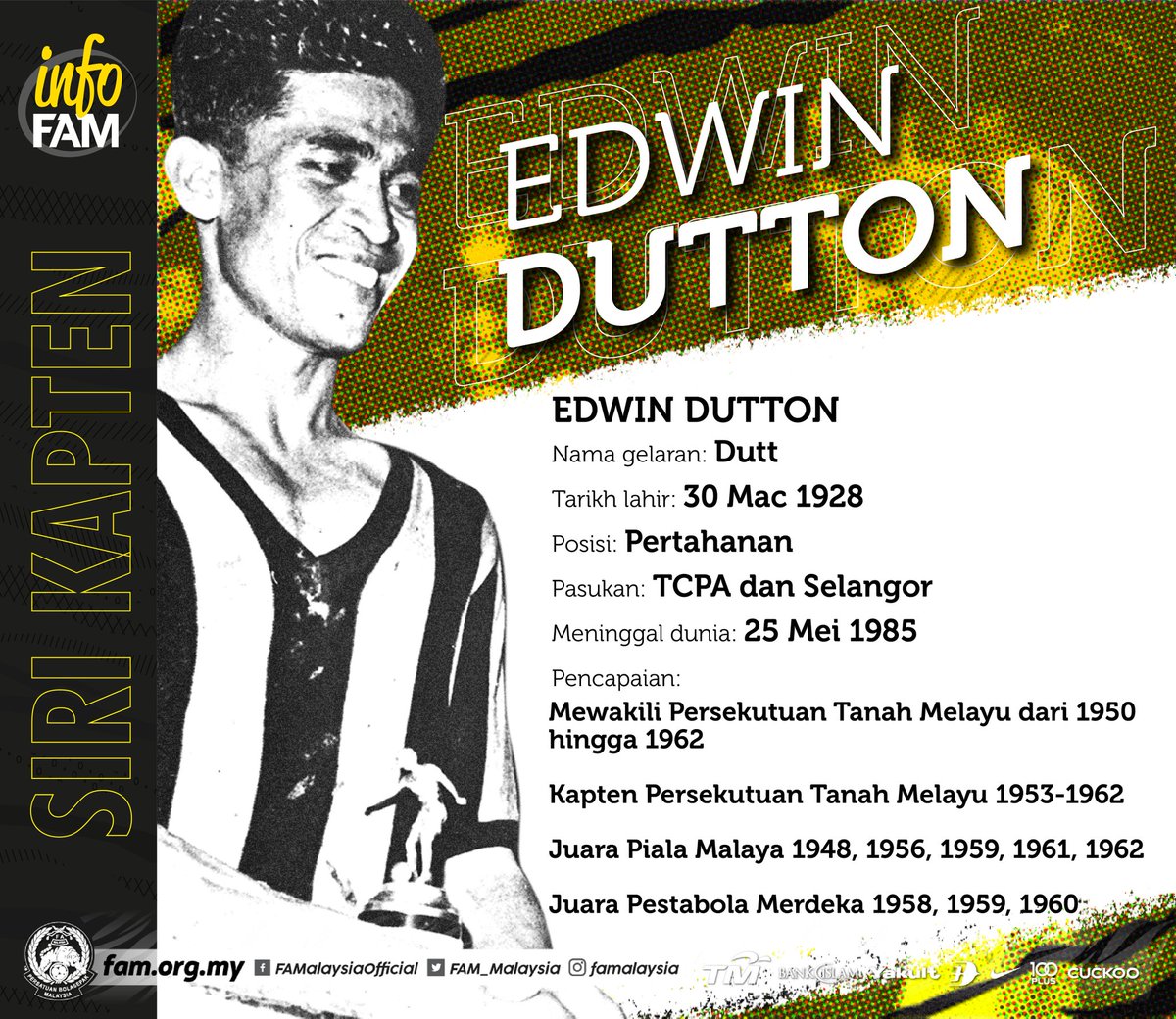 FAM_Malaysia's tweet photo. Dutton Lupakan Badminton Demi Bola Sepak

Edwin C Dutton adalah bek tengah yang mengetuai pasukan negara ke Sukan Asia di Tokyo pada 1958.

Baca selanjutnya di https://t.co/zMEcQBgEdp

#FAM #HarimauMalaya #infoFAM #SiriKapten #LegendaSepanjangZaman https://t.co/zlVldi7fx0
