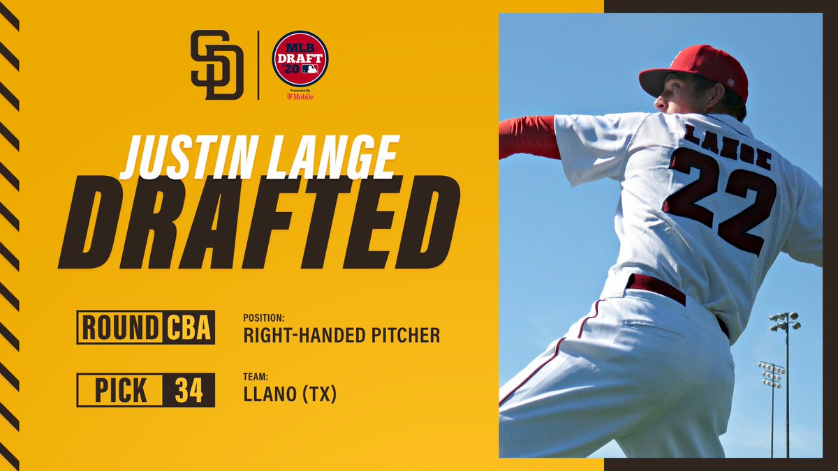 Padres's tweet photo. With the 34th pick in the 2020 #MLBDraft, the #Padres have selected RHP Justin Lange from Llano High School in Texas! https://t.co/jaIXW6W7Z2