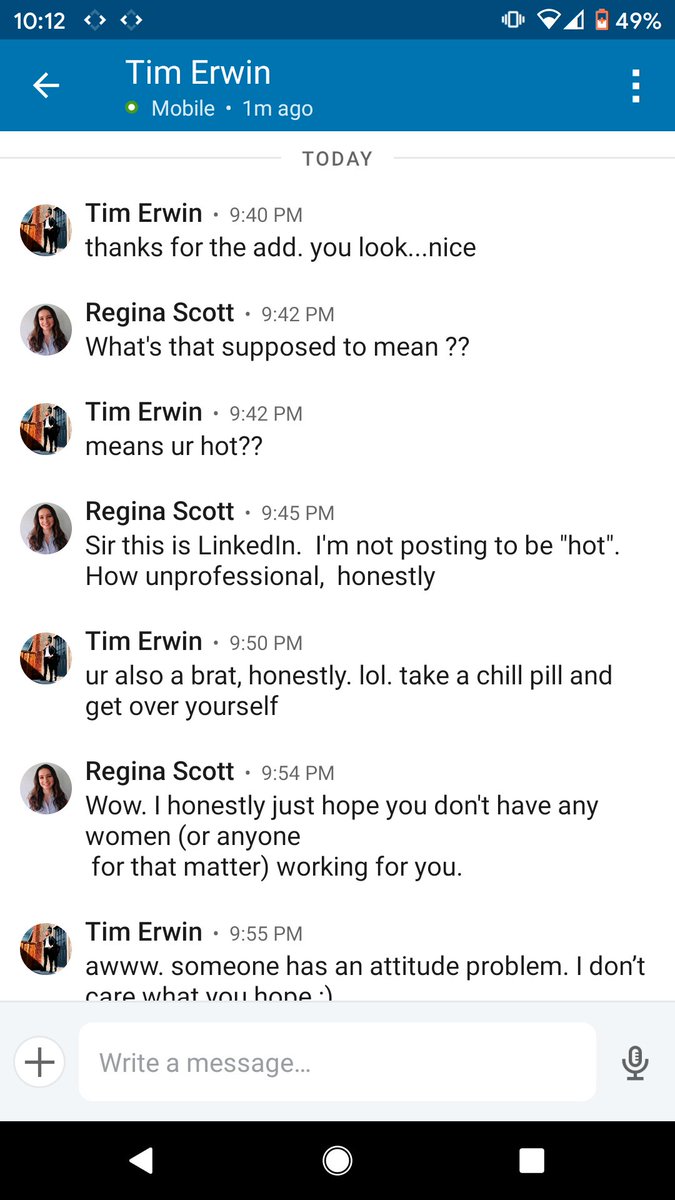 regina_elyse's tweet image. Sick and tired of the unprofessional messages from men on LinkedIn like this when I post one photo of myself celebrating a CAREER ACHIEVEMENT. @SamsungUS come get ur mans #everydaysexism #TimesUp