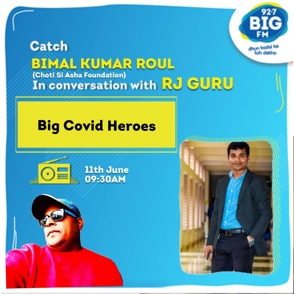 bimalkumar92's tweet photo. I will be live  at 92.7 BIG FM today 9:30 AM  with RJ Guru. Please stay tuned. @bigfmindia @AprajitaSarangi @BBSRBuzz @HelloBbsr @discoverbbsr @asha_choti https://t.co/YjIIRntWnC