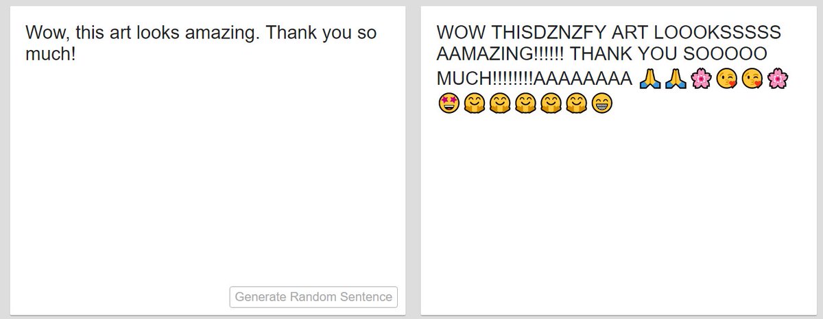 TheRealGDColon's tweet image. Behold, the greatest thing I have ever coded.

A translator that takes plain English text and rewrites it to make it sound like you just got free art from someone.

Use responsibly.

lingojam.com/FreeArtTransla…