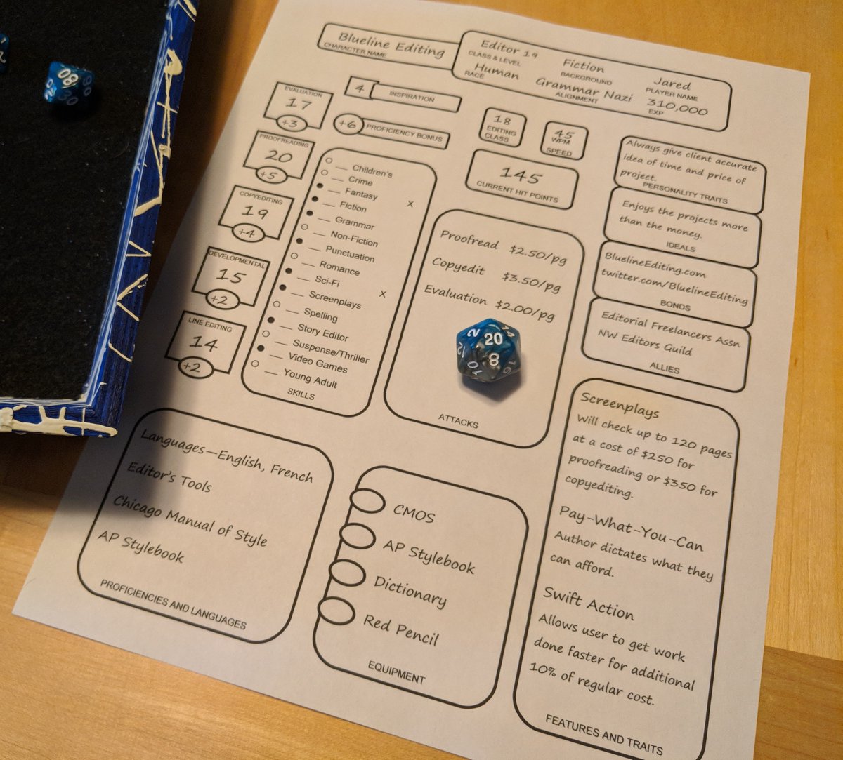 BluelineEditing's tweet photo. Lv. 19 Editor looking for manuscript!

#WritingCommunity #amediting #dnd https://t.co/iWgvJW7Aa6