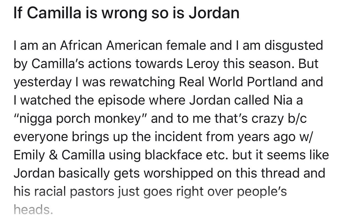 This is my problem with Jordan’s fanbase,questioning us why we should still care when him & Nia are friends when the problem at hand is BEYOND them. Black fans of the show are still disgusted someone like that was even invited back for a bigger platform while Nia is easily banned