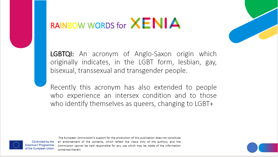 project_xenia's tweet photo. Rainbow Words is the new #xeniaproject initiative to learn how using words correctly.
Every week we will share a short definition, expression or acronym relating to our topics.
The word of the day is...

#LGBTI #xenia #xeniaindex #xeniaproject #Erasmusplus
#noLGBTIstigma https://t.co/4CM0RnLgZC