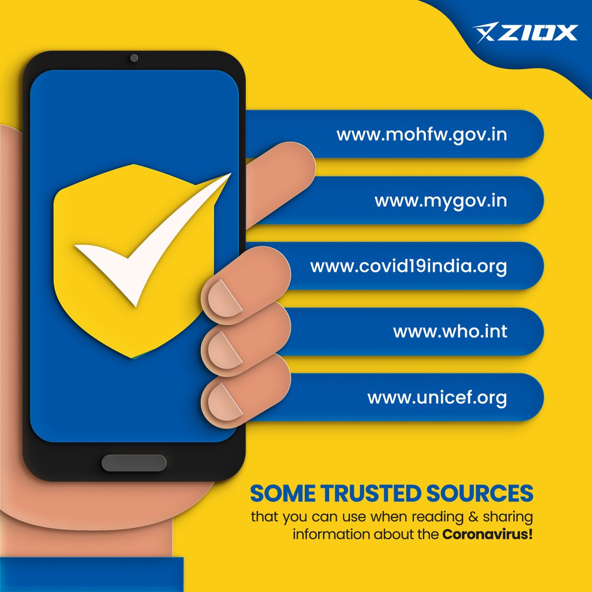 Zioxofficial's tweet photo. Break the chain of fake news &amp; rely on these Information Frontiers of #COVID19.
The recent spread of #coronavirus can often make us anxious and curious. Check out these credible websites for verified #information about the #pandemic!
#breakthechain #worldnews #health #ziox #india https://t.co/t9gfdCCend
