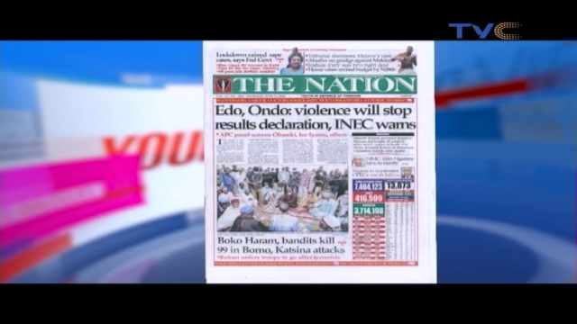 TVCconnect's tweet photo. Newspaper #FrontPageReview
>FG declares war on rapists
>Lagos court frees 15-yr-old girl accused of killing dad’s friend over rape
>Boko Haram, bandits kill 99 in Borno, Katsina attacks
>Reps pass 2020 Revised Budget, raise estimates to N10.805trn
#YourViewTVC https://t.co/l4rV67uiLs