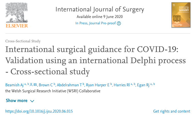 beamishaj's tweet photo. How well does initial #COVID19 #SurgicalGuidance from international professional bodies represent wider #ExpertOpinion? Pretty well actually! >90% agreement from >300 experts. Read full article here: https://t.co/UwJ1BhlQYK
@SAGES_Updates @EAES_eu @RACSurgeons @RCSnews https://t.co/7JRBUwHb5f