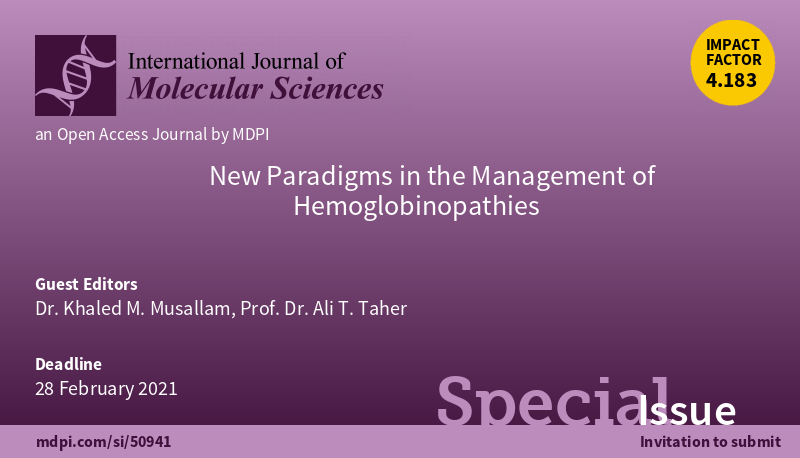 IJMS_MDPI's tweet image. #SpecialIssue New Paradigms in the Management of #Hemoglobinopathies #callforpapers at mdpi.com/journal/ijms/s…