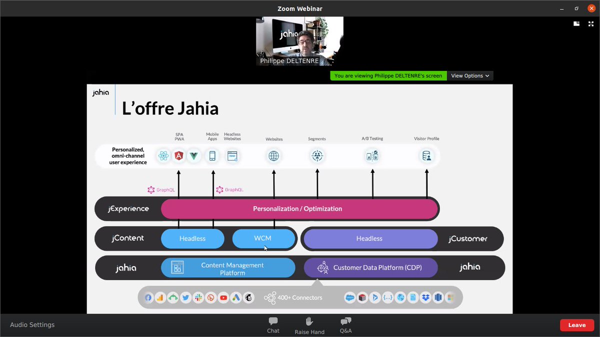 jahiacommunity's tweet photo. 📣 #Current #Status : Découverte en direct de la nouvelle plateforme Jahia Upgraded (#Jahia v8) 😍 ❣️
#digitalexperience #makedigitalsimpler #cdp #dxp #cloud #digital #new #personalisation #multisite #multilingue #score #marketing #profilage #webinar #jcontent #jexperience https://t.co/XuuOEPlqhN