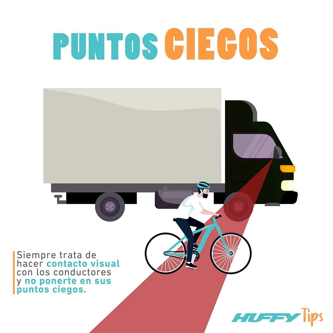 HuffyMexico's tweet photo. Los puntos ciegos son zonas en las que el ciclista se convierte en invisible para los conductores de autos grandes.🚌🚛🚚🚴♂️🚴♀️
Procura no quedarte justo a un lado de la unidad.
☝️🤓Guarda distancia (1.5 m de preferencia) y evita los accidentes.
#HuffyMéxico #HuffyTips #MeInspira https://t.co/2AV3NP4aZA