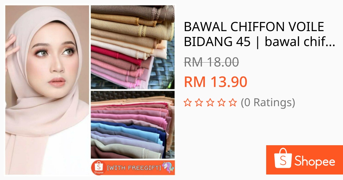 itsmirafiqa's tweet photo. Check out BAWAL CHIFFON VOILE BIDANG 45 | bawal chiffon | bawal voile | bawal chiffon voile | chiffon voile | bawal  [W/ Freegift] at 23% off! RM13.90 only. Get it on Shopee now! https://t.co/HYvcEcALqm #ShopeeMY https://t.co/FNQwjoOqZy