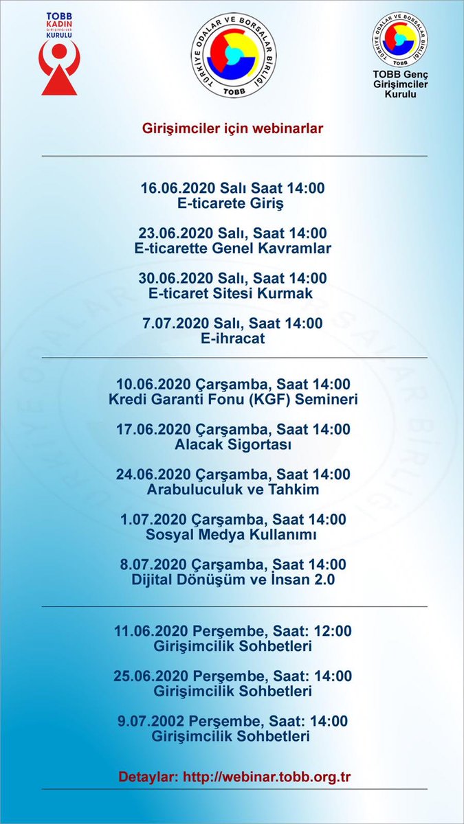 TOBB Genç Girişimciler Kurulu Girişimciler için webinarlar düzenliyor.. <a href="/Antakyatb/">Antakya Tic. Borsası</a> <a href="/iskenderuntso/">İskenderun TSO</a> <a href="/aslanalihan/">alihan aslan</a> <a href="/hataygiad/">HAGİAD</a> <a href="/RHisarciklioglu/">Rifat Hisarcıklıoğlu</a> <a href="/TOBBiletisim/">TOBB</a> <a href="/HikmetCincin/">Hikmet Çinçin</a> @AntakyaTso <a href="/aalidablan/">ali dablan</a>